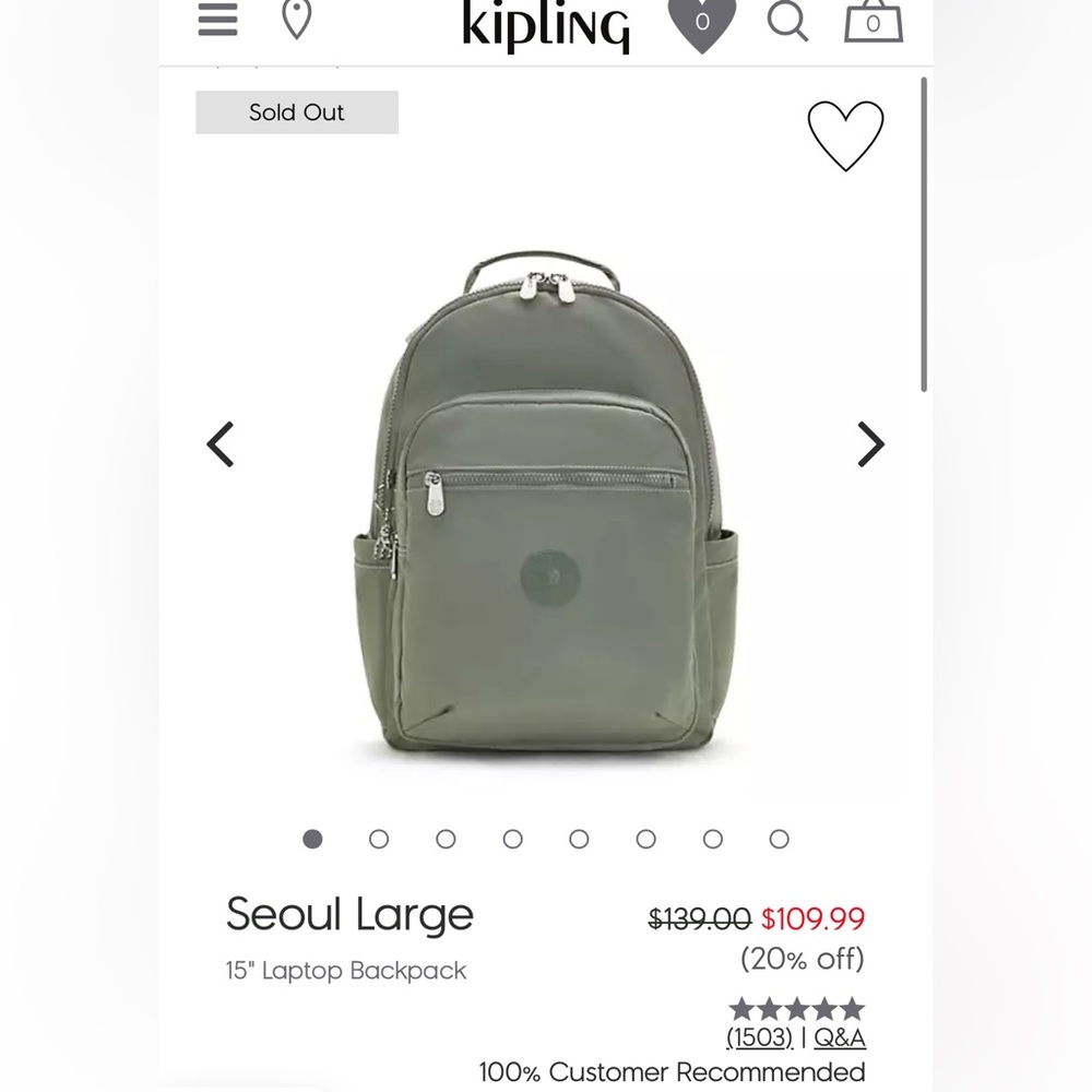 Kipling Stylish Green Backpack
